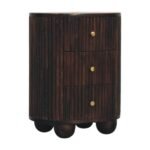 Curved Fluted Bedside Table - Velvet Mocha - 3 Drawers - W45cm