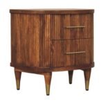 Ribbed Bedside Table 2-Drawer 55cm Amber Oak Solid Mango Wood