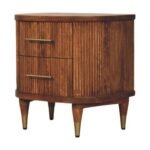 Ribbed Bedside Table 2-Drawer 55cm Amber Oak Solid Mango Wood - Image 2