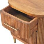 Ribbed Bedside Table 2-Drawer 55cm Amber Oak Solid Mango Wood - Image 5