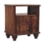 2-Drawer Bedside Table with Open Shelf - Roasted Almond Finish - W55cm