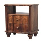 2-Drawer Bedside Table with Open Shelf - Roasted Almond Finish - W55cm - Image 2