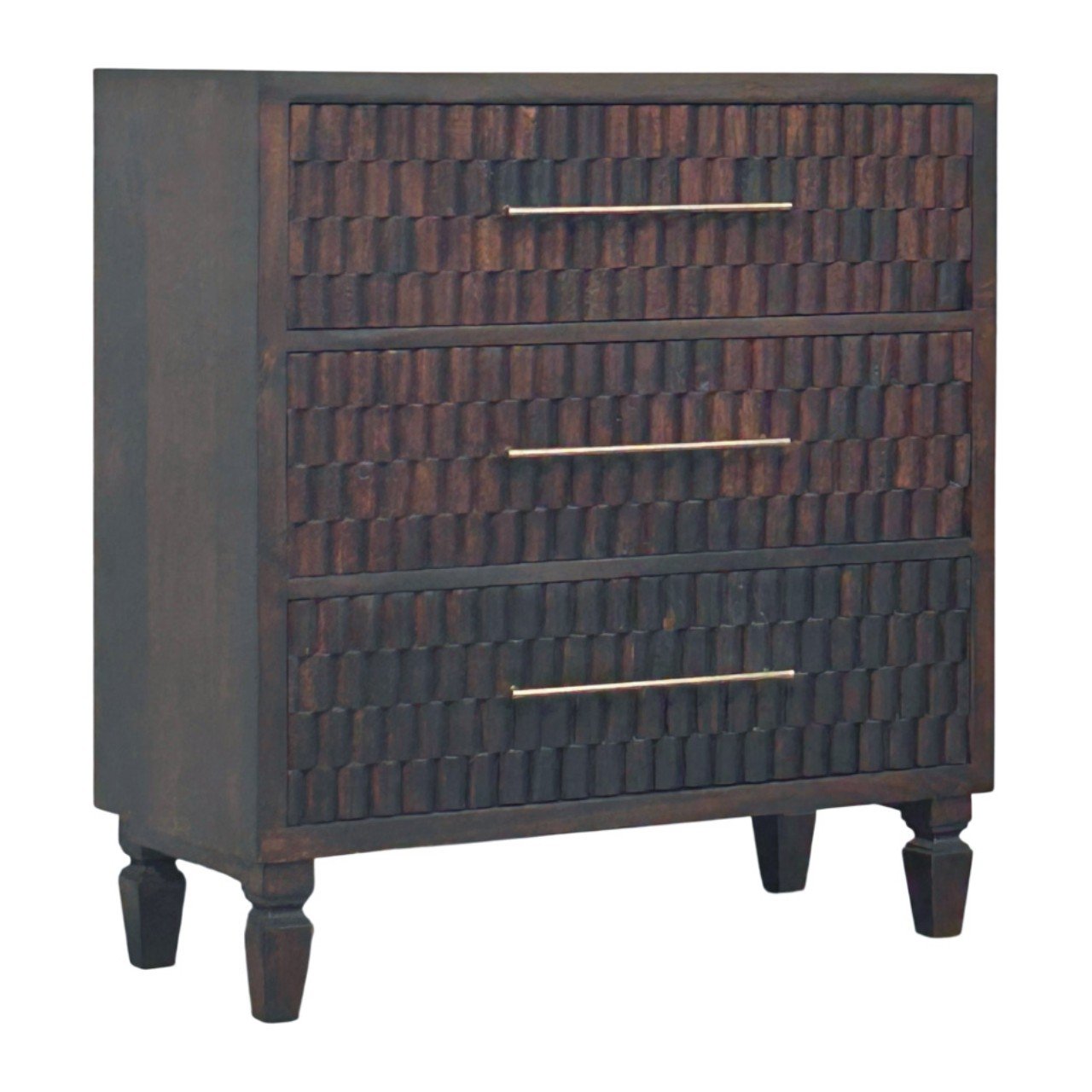 IN4102-2.jpg Arno Chest of Drawers Carved Front 83cm Solid Mango Wood Mocha - Image 1
