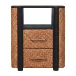Rattan Curve Edge Nightstand 50cm Solid Mango Wood Mocha