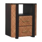 Rattan Curve Edge Nightstand 50cm Solid Mango Wood Mocha - Image 2