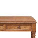 Spindle Bench with Leather Seat - Amber Oak Finish - Hallway - W90cm - Image 3