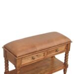 Spindle Bench with Leather Seat - Amber Oak Finish - Hallway - W90cm - Image 4