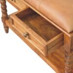 Spindle Bench with Leather Seat - Amber Oak Finish - Hallway - W90cm - Image 6