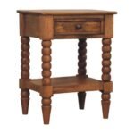 Spindle Bedside Table - Amber Oak Finish - 1 Drawer - W45cm