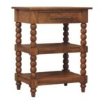 Barley Twist Side Table - Golden Teak Finish - Solid Mango Wood - H70cm