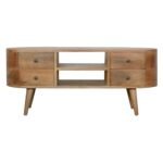Rounded TV Entertainment Unit - Oak-ish Finish - Solid Wood - W110cm