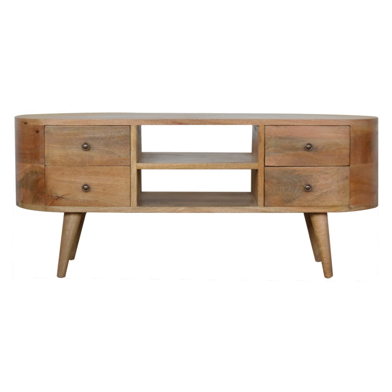 IN863-1.jpg Rounded TV Entertainment Unit - Oak-ish Finish - Solid Wood - W110cm - Image 1