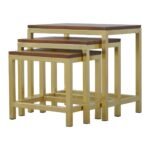 Chunky Gold Stools (Set of 3) - Chestnut Wood Top & Brass Base - Image 4