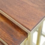 Chunky Gold Stools (Set of 3) - Chestnut Wood Top & Brass Base - Image 6