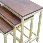 Chunky Gold Stools (Set of 3) - Chestnut Wood Top & Brass Base - Image 7