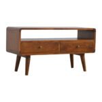 Curved TV Media Unit - Chestnut Finish - Nordic Style - W90cm - Image 2