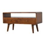 Curved TV Media Unit - Chestnut Finish - Nordic Style - W90cm