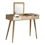 Pink Gradient Dressing Table 100cm Solid Mango Wood with Mirror - Image 3