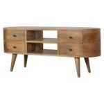 Rounded TV Entertainment Unit - Oak-ish Finish - Solid Wood - W110cm - Image 2