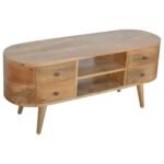 Rounded TV Entertainment Unit - Oak-ish Finish - Solid Wood - W110cm - Image 3